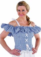 Tiroler blouse met koordje Carmen wit met blauw
