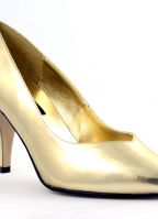 Gouden korte hak pumps met puntneus