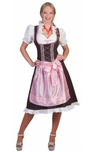 Dames Tiroler jurkje bruin met roze