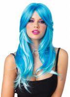 Blauwe golvende pruik