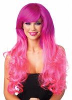 Lange roze damespruik krullen