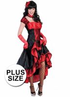 Grote maat rood met zwarte saloon jurk